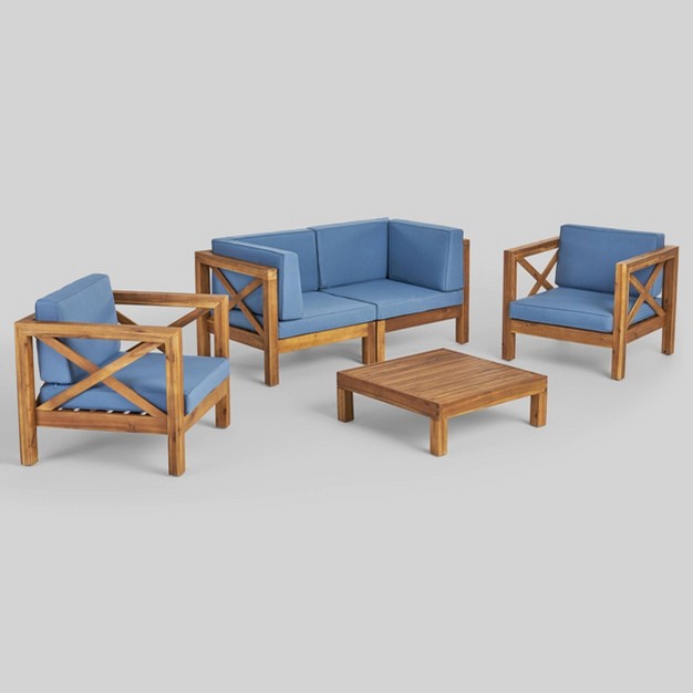 Brava 5pc Acacia Wood Patio Conversation Set Christopher Knight Home