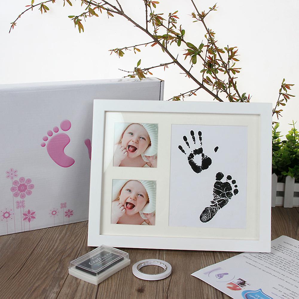 Newborn Baby Handprint And Footprint Picture Frame Kit Baby Keepsake Frames Picture Frame Kit With Ink Pad Infant Shower Gifts For New Parents  White