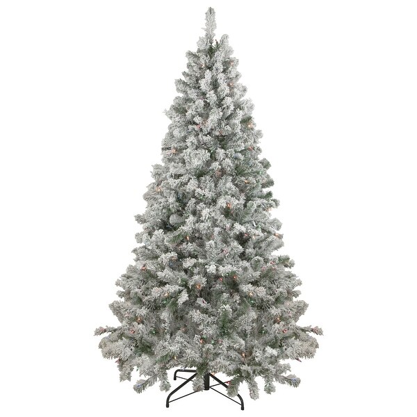 6.5' Flocked Madison Pine Artificial Christmas Tree，Multi Lights