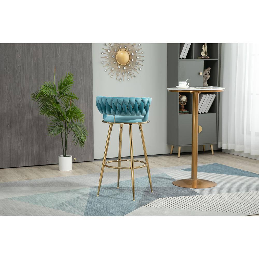 ZIRUWU 35.04 in.Blue Metal Bar Stool with Back and Footrest Counter Height Bar Chairs ZZQ-JBY721A16