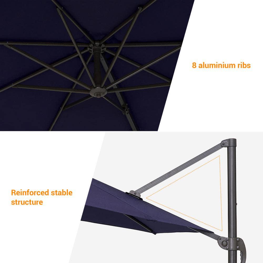 JOYESERY 10 ft Cantilever Patio Umbrella with Cross Base Outdoor Offset Hanging 360Degree in Navy Blue