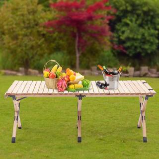 YIYIBYUS Rectangular Wood Outdoor Portable Foldable Picnic Table Original Wood Color DLDB88O400-1