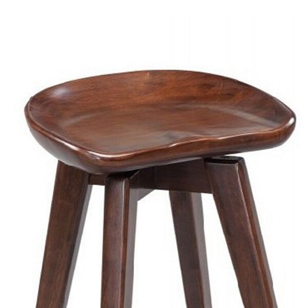 Contoured Seat Wooden Frame Swivel Barstool with Angled Legs， Dark Brown