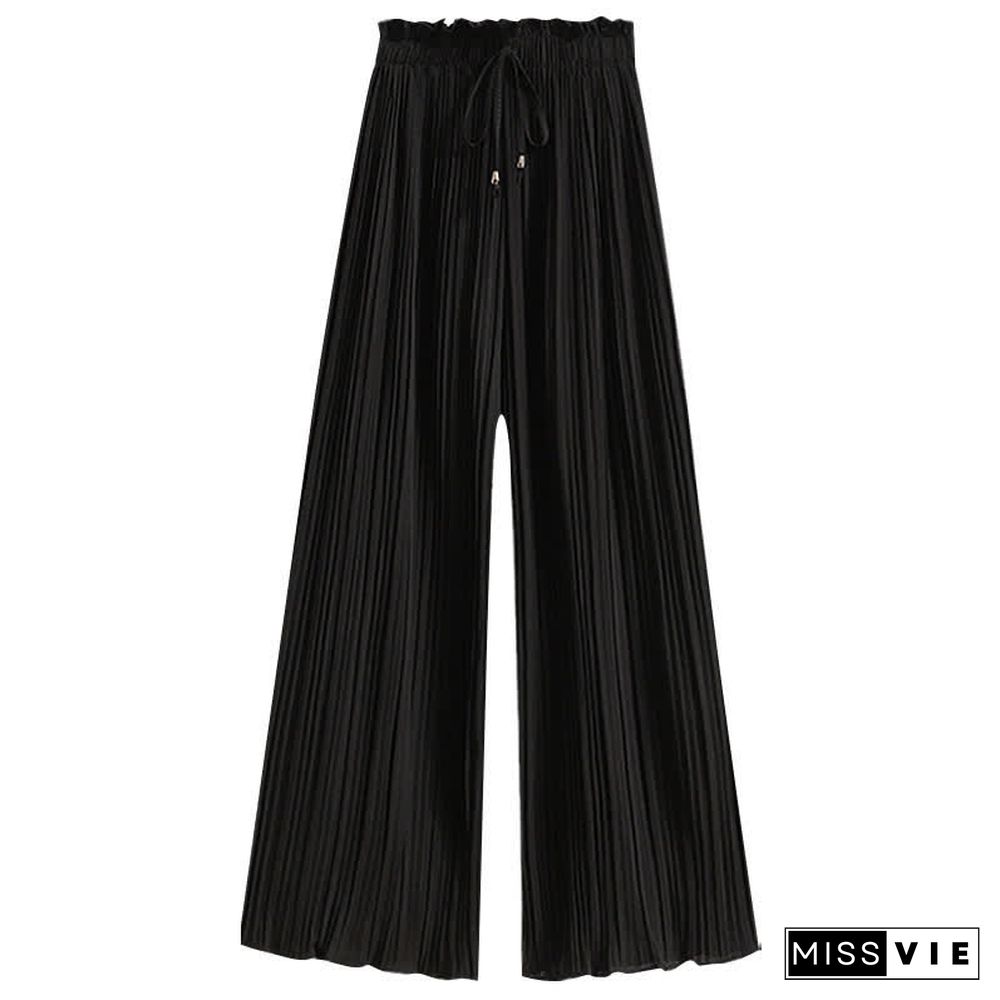 High Waist Chiffon Wide Leg Pleated Casual Pants