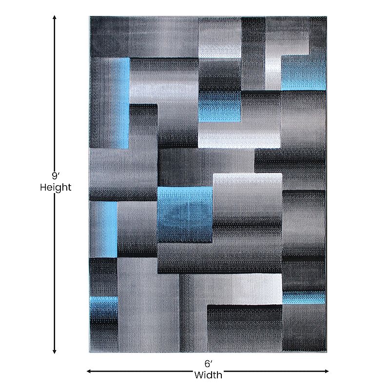 Masada Rugs Masada Rugs Trendz Collection 6'x9' Modern Contemporary Area Rug in Blue， Gray and Black-Design Trz861