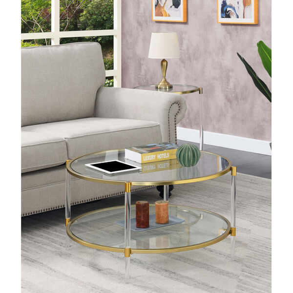 Royal Crest Clear and Gold Acrylic Glass Coffee Table