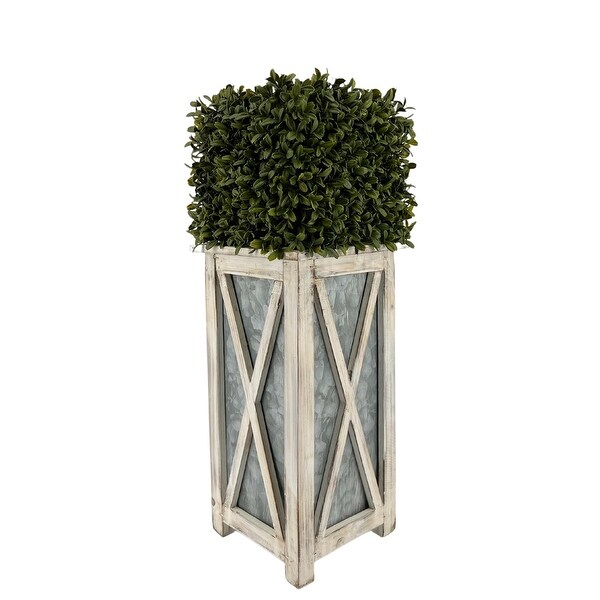 Faux Boxwood Square Topiary in Crisscross Tall Wood/ Metal