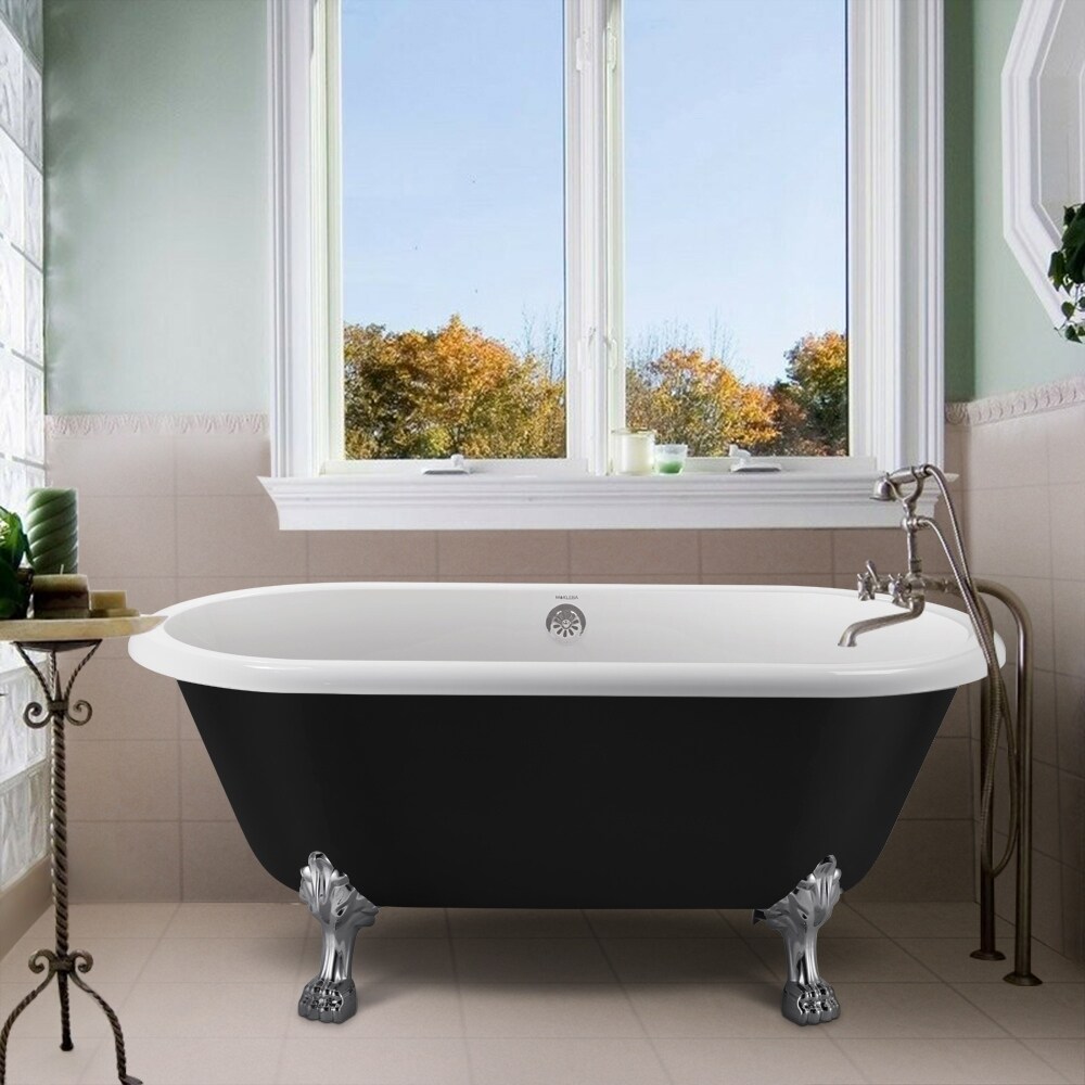 GIVINGTREE 59 in. Traditional Acrylic Clawfoot Bathtub Roll Top Bathtub in Black Soaking Tub with Drain