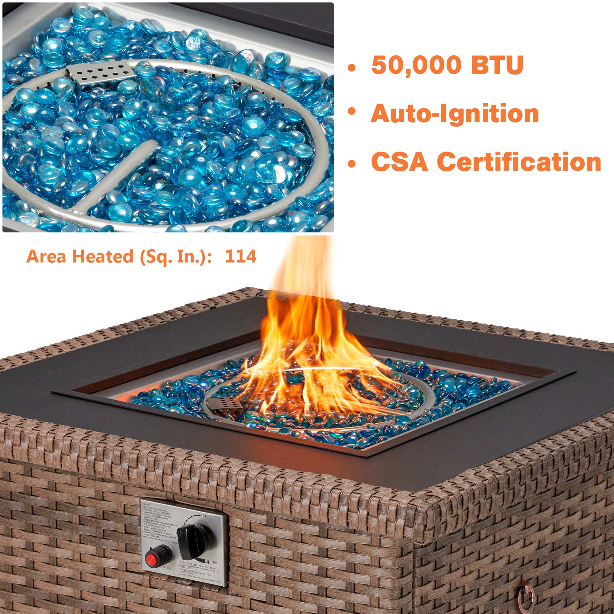 Homrest 32 INCH Fire Pit Table for Outside Propane,50,000 BTU Auto-Ignition Outdoor Fire Pit w/ CSA Certification for Garden Deck Patio Backyard (Light Brown)