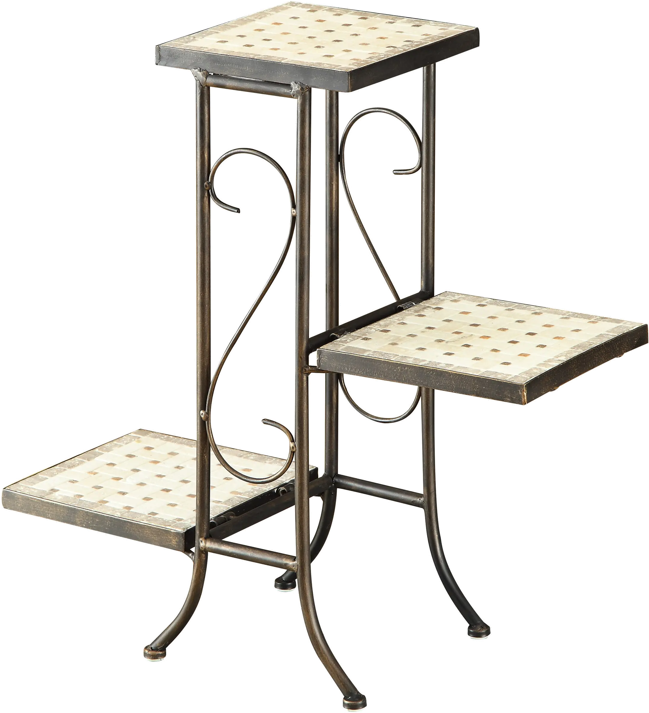 Travertine Metal and Stone 3 Tier Plant Stand