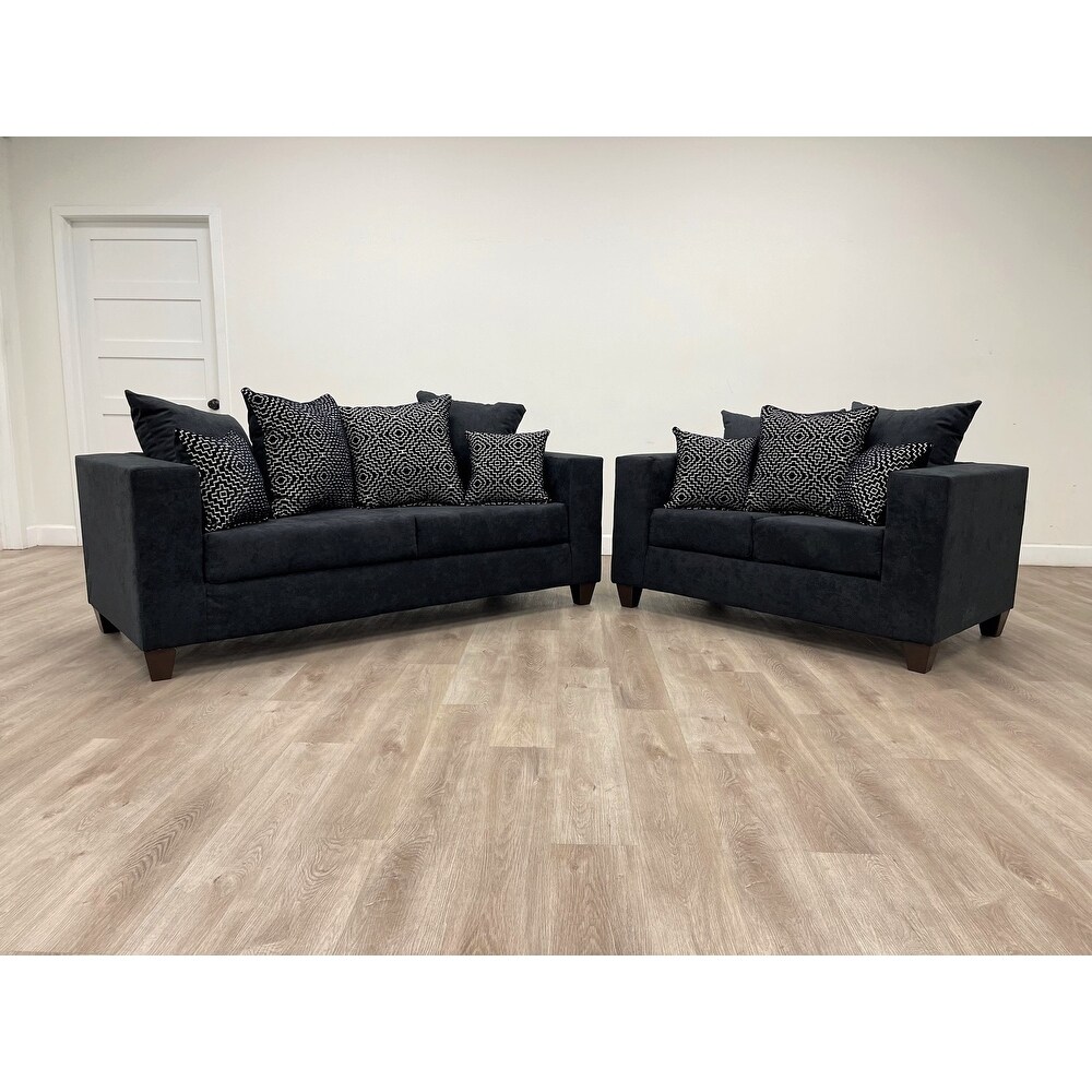 Darcy Black Velvet Sofa and Loveseat Set