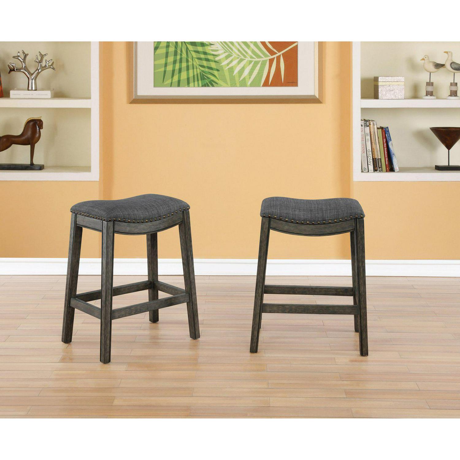 Roundhill Furniture Maroni Upholstered Saddle Counter Stool With Nailhead Trim  Set of 2