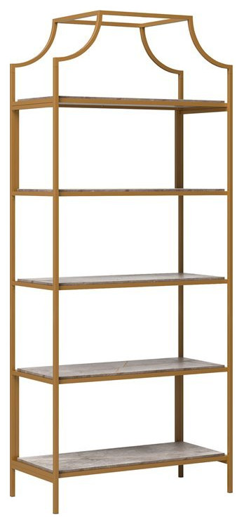 Sauder International Lux 5 Shelf Metal Frame Bookcase Gold Satin/Sindoori Mango   Contemporary   Bookcases   by Homesquare  Houzz