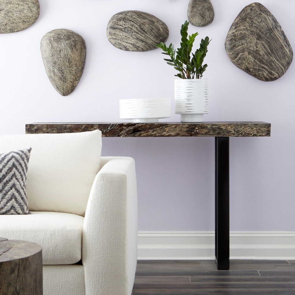 Wood Console Table  Metal U Legs  Gray Stone   Industrial   Console Tables   by HedgeApple  Houzz