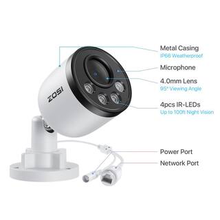 ZOSI C180 4MP PoE Wired IP Add-on Security Camera Only Work with Same Brand NVR Model 4IPC-1804E-W-C-A2