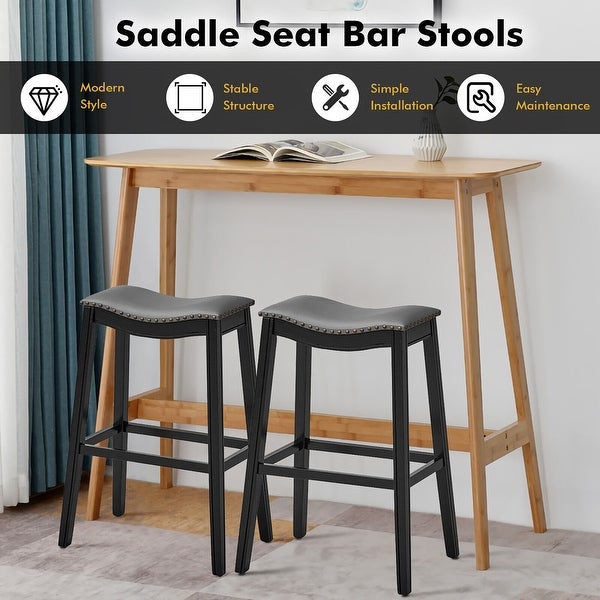 Gymax Set of 2 Saddle Bar Stools Bar Height Kitchen Chairs w/ Rubber