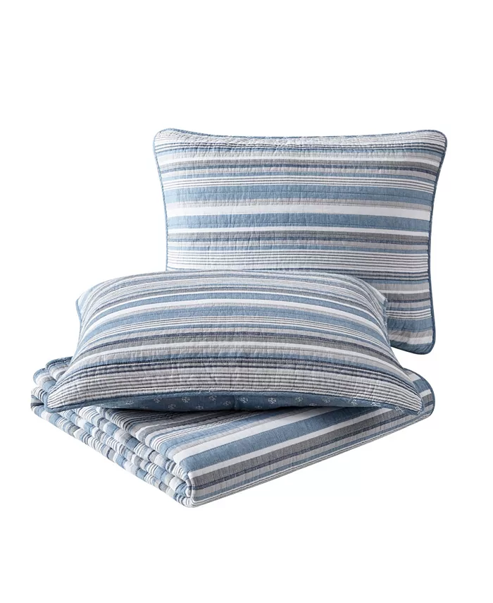 Nautica Jettison Grey Blue Cotton Reversible 2-Piece Quilt Set， Twin