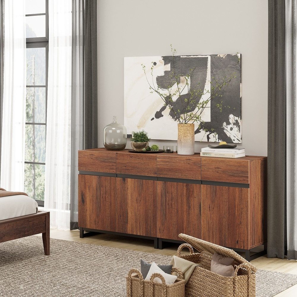 WAMPAT Storage Cabinet  Modern Sideboard with Adjustable Shelf and Metal Base