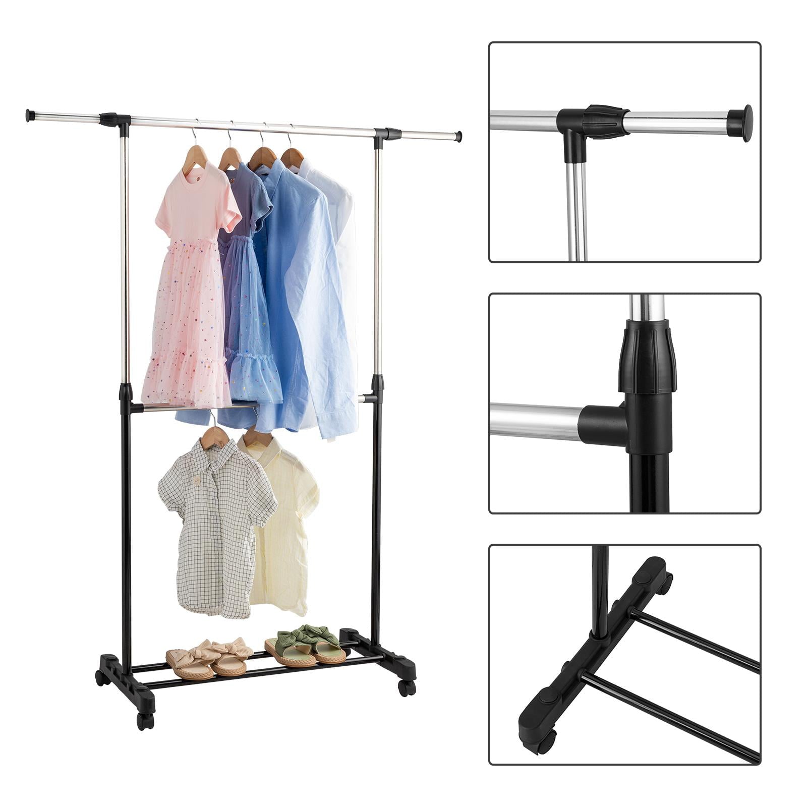 Zimtown Rolling Clothes Rack Single Rail Hanging Garment Bar Drying Display Adjustable