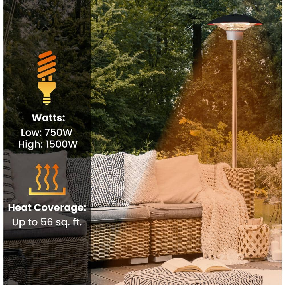 Hanover 35.4 in. 1500-Watt Infrared Electric Patio Heater with Remote Control and Tripod Stand in Silver/Black HAN1051ICSLV-TP