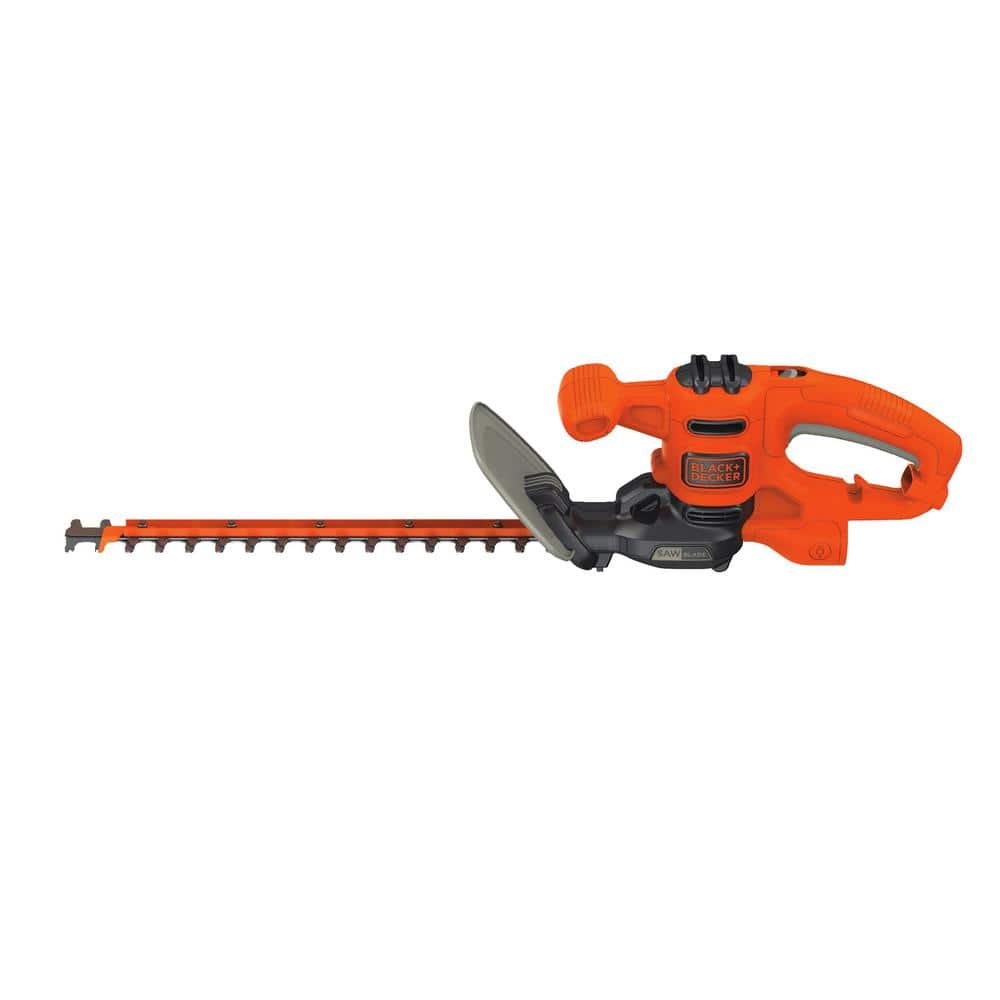 BLACK+DECKER 16 in. 3.0 Amp Corded Dual Action Electric Hedge Trimmer with Saw Blade Tip BEHTS125