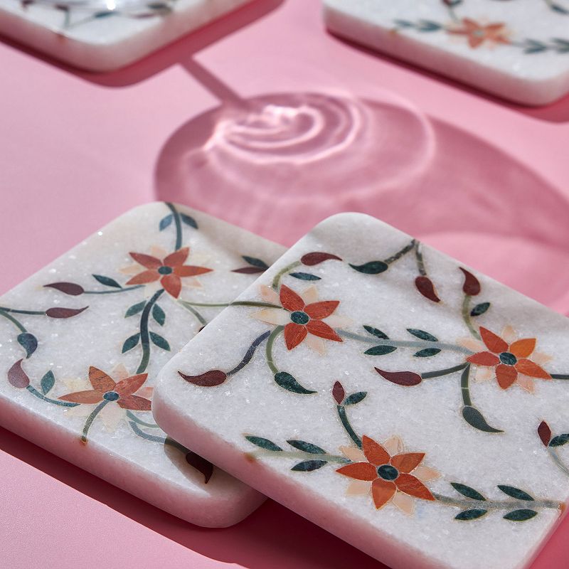 Spring Blossom Marble Coasters， Set of 4