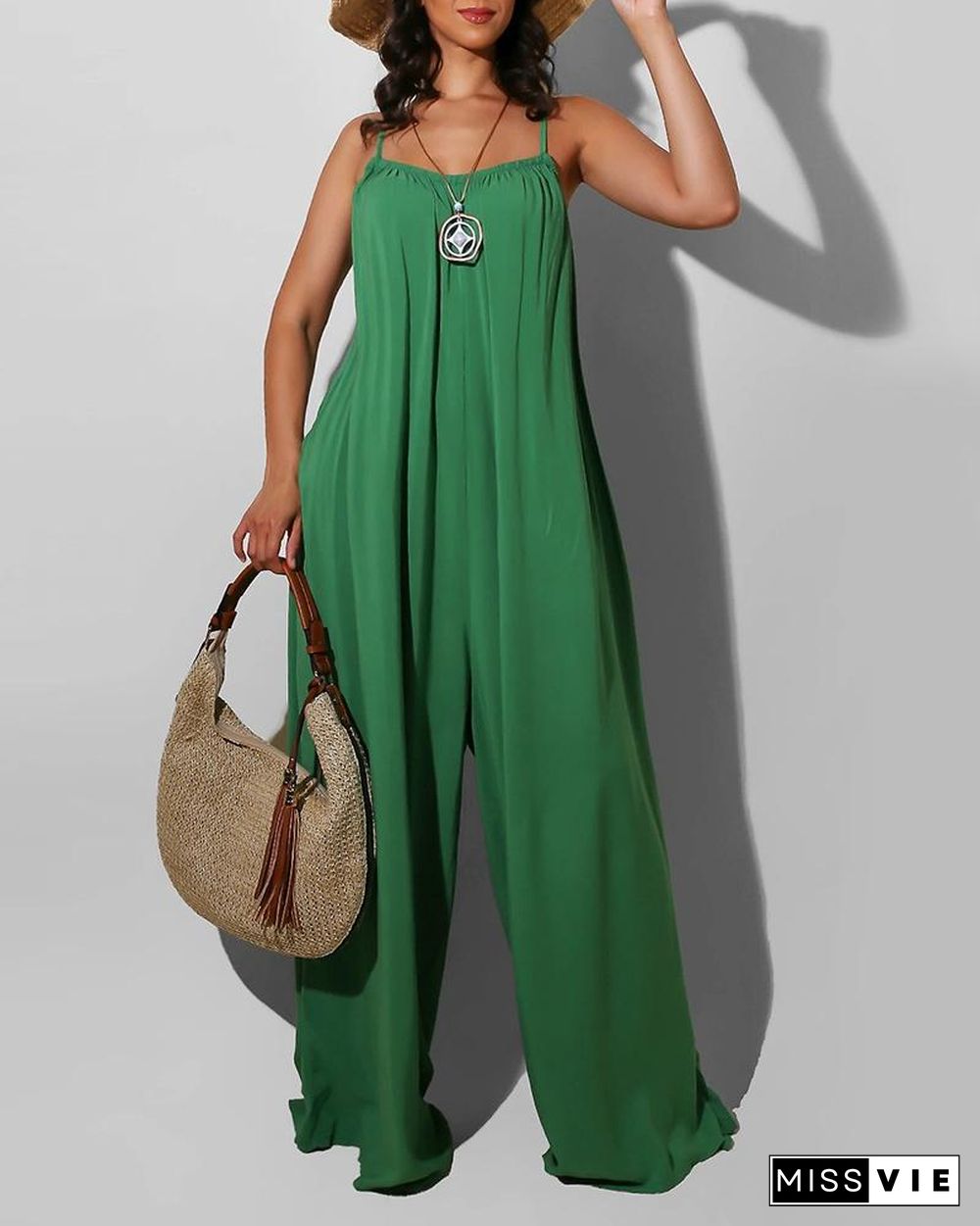 Spaghetti Strap Square Neck Plain Jumpsuit