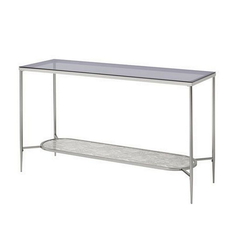 Sofa Table with Textured Obround Shelf， Silver