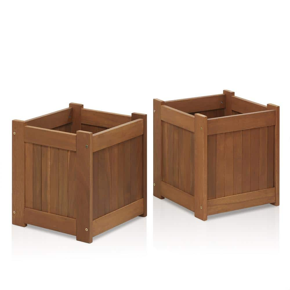 Furinno Tioman 15.4 in. x 15.4 in. Teak Hardwood Flower Box (2-Pack) 2-FG16450