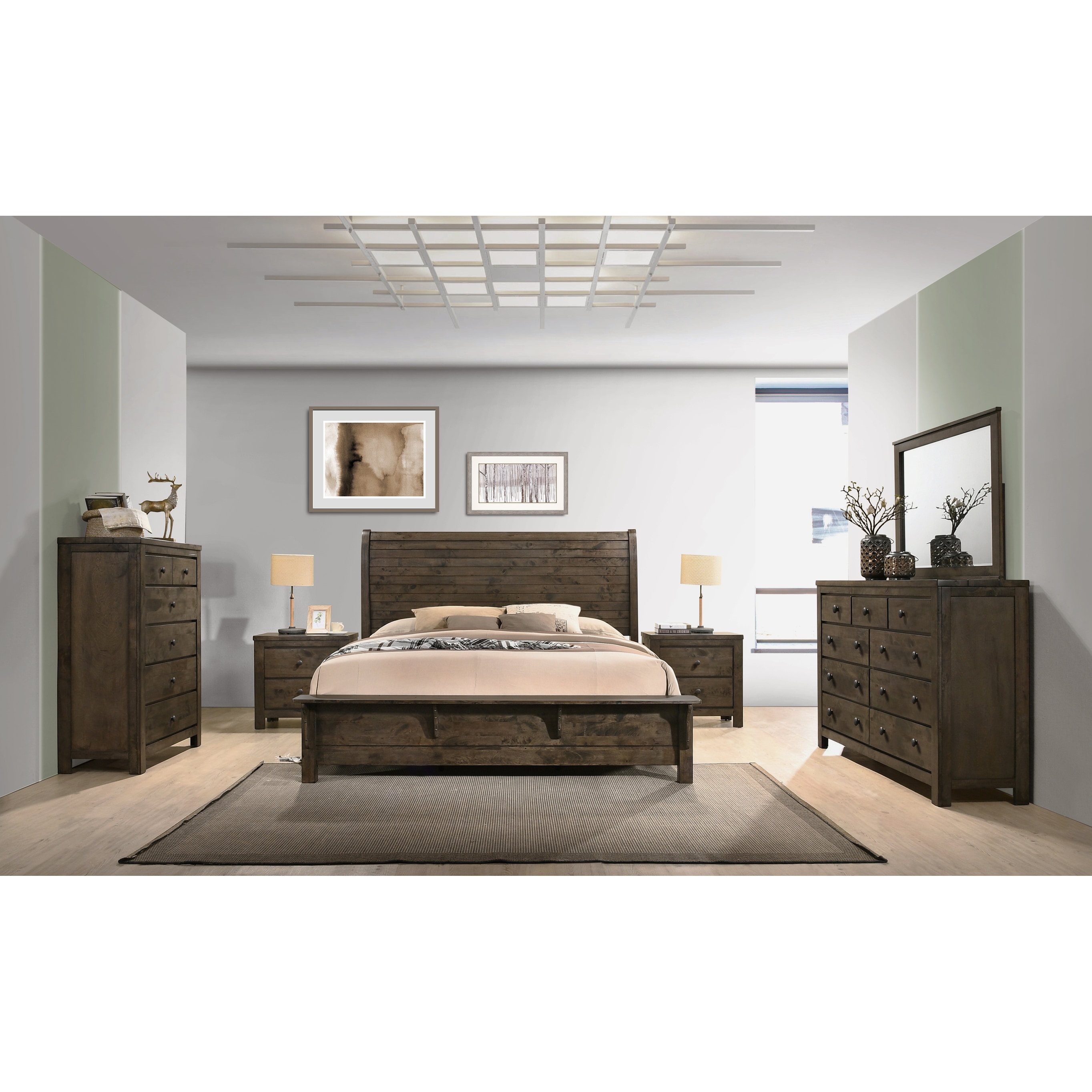 Roundhill Furniture Pavita Classic Grey Finish 6-piece Sleigh Bedroom Set - - 22725605