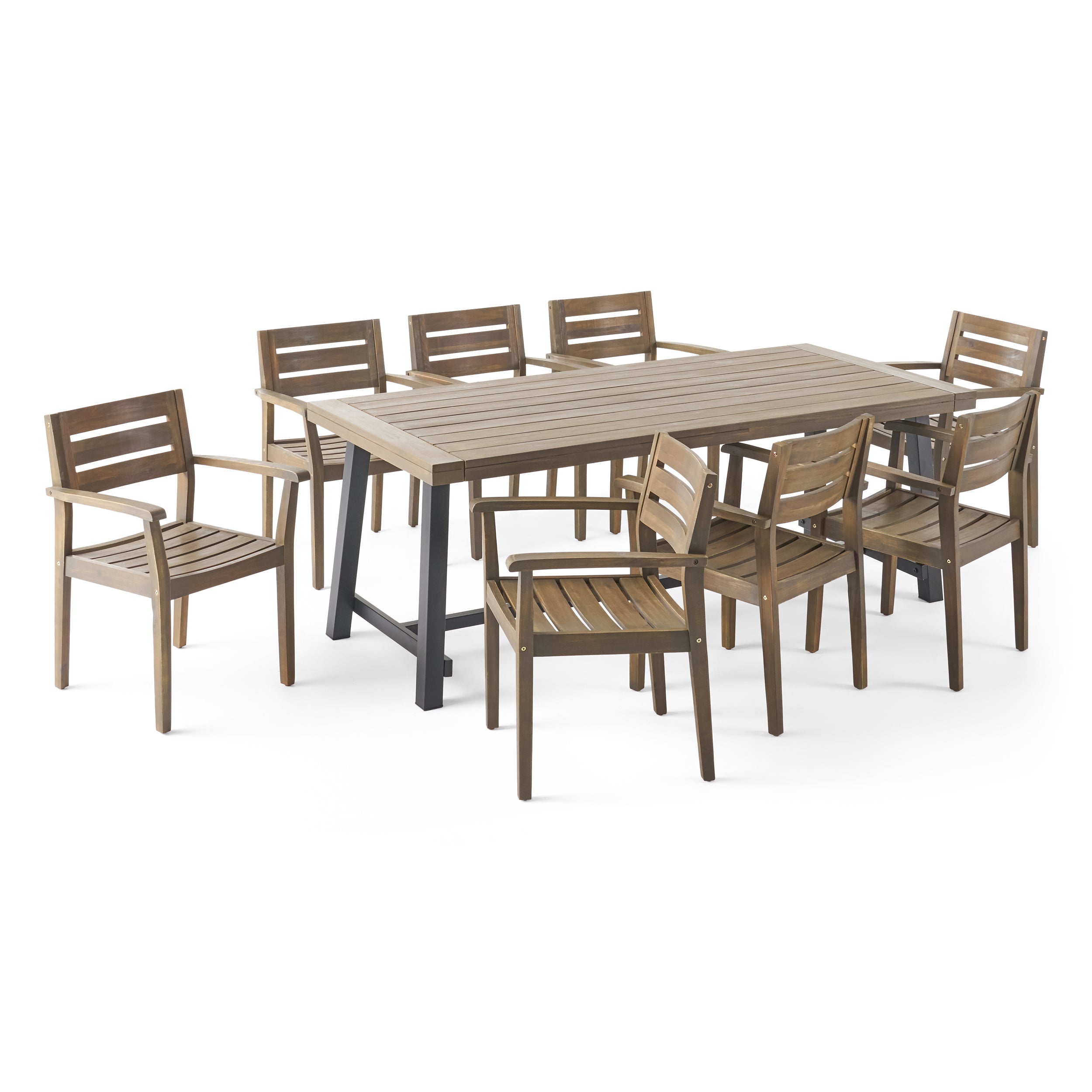 Keegan Outdoor Acacia Wood 8 Seater Dining Set