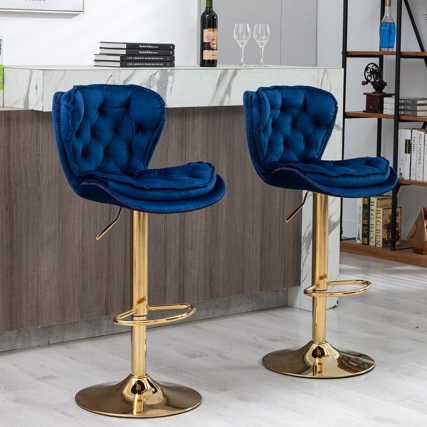 Set of 2 Bar Stools，with Chrome Footrest and Base