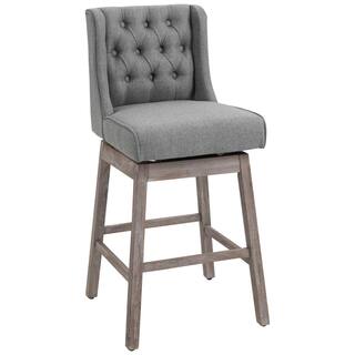 HOMCOM 42.5 in. Grey Wingback Rubberwood 30 in. Bar Chair with Polyester Seat 2-Included 835-178V01GY