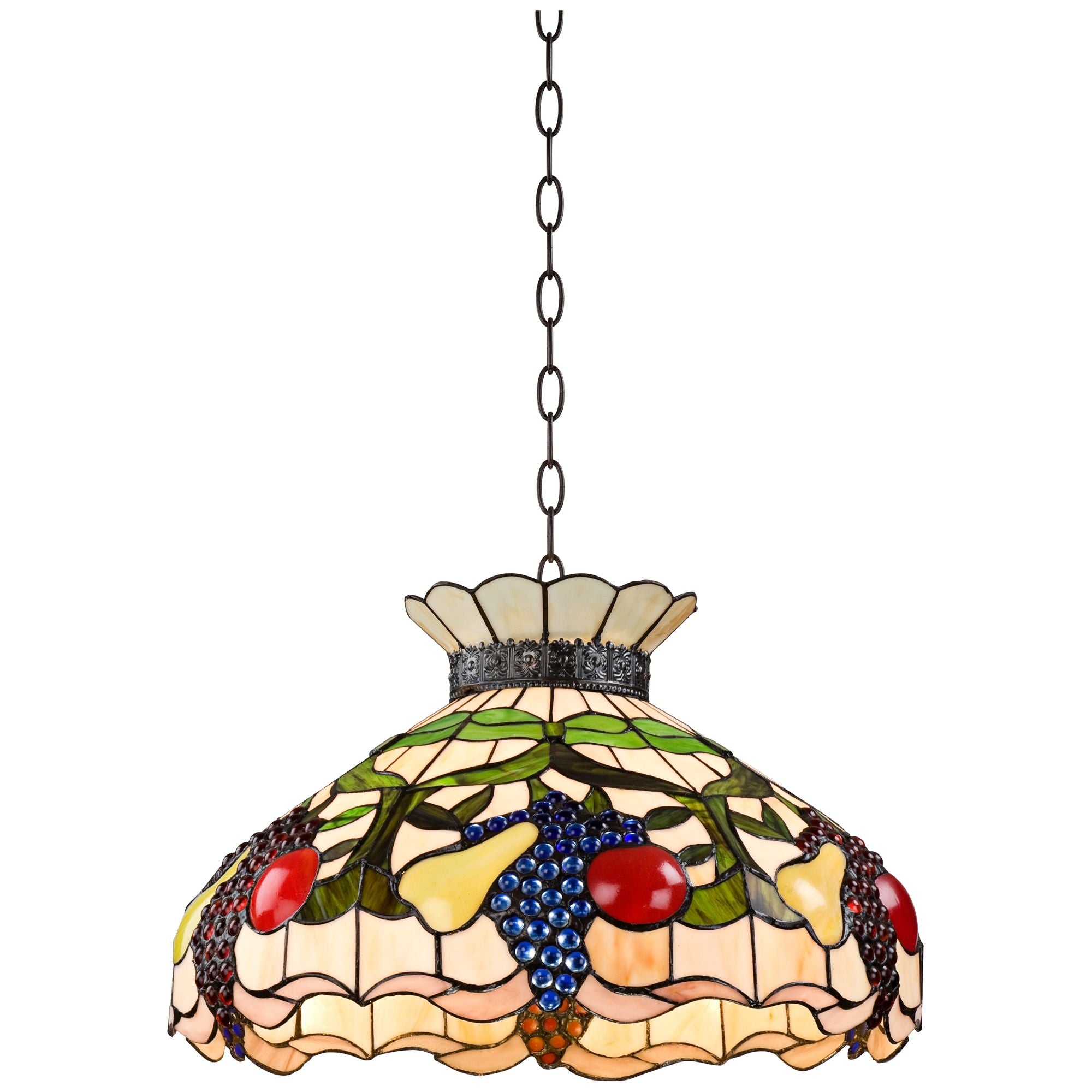 Robert Louis  Bronze Pendant Chandelier 20" Wide 3-Light  Style Ripe Fruit Stained Glass Shade Dining Room Kitchen