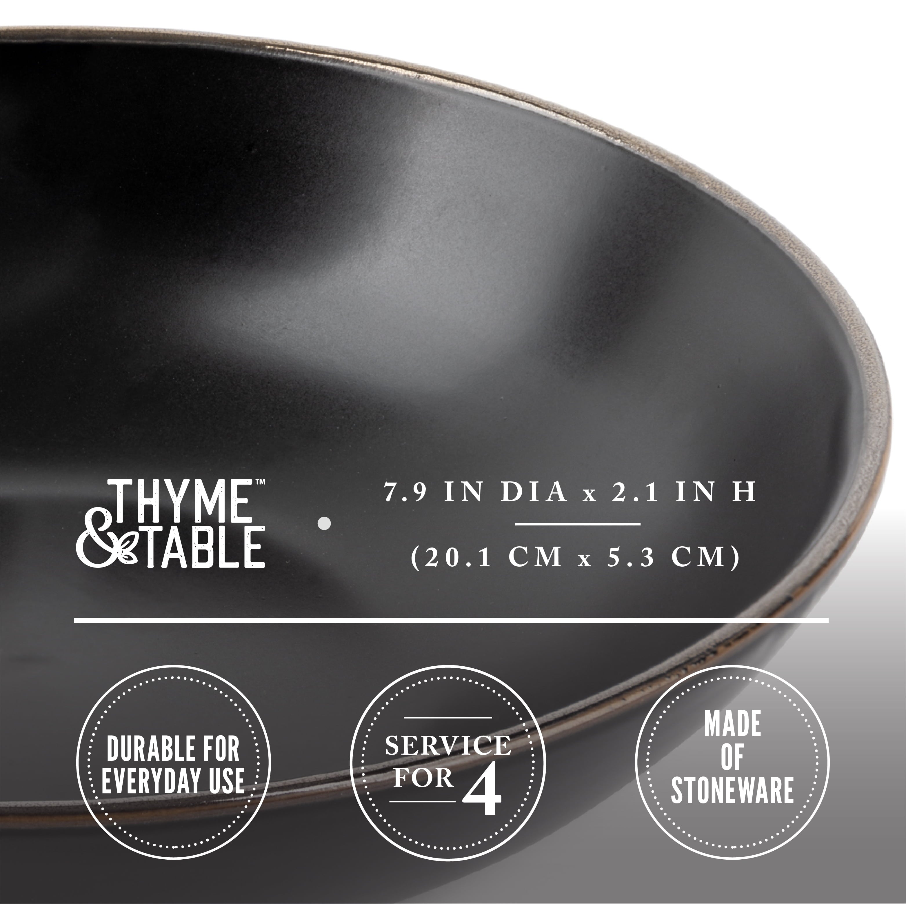 Thyme and Table Dinnerware Black Onyx Stoneware Round Bowls， 4 Pack