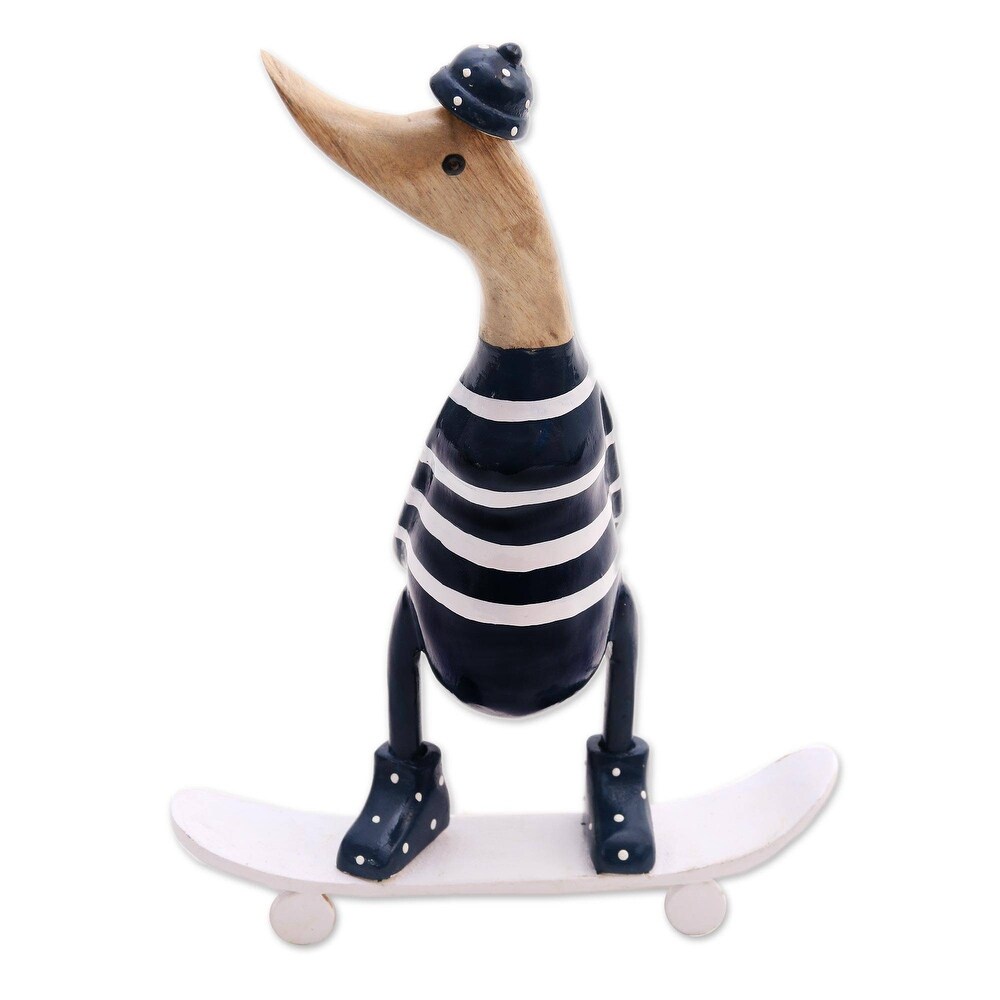 NOVICA Handmade Skateboard Duck Wood And Bamboo Root Sculpture (Indonesia)   10.25\