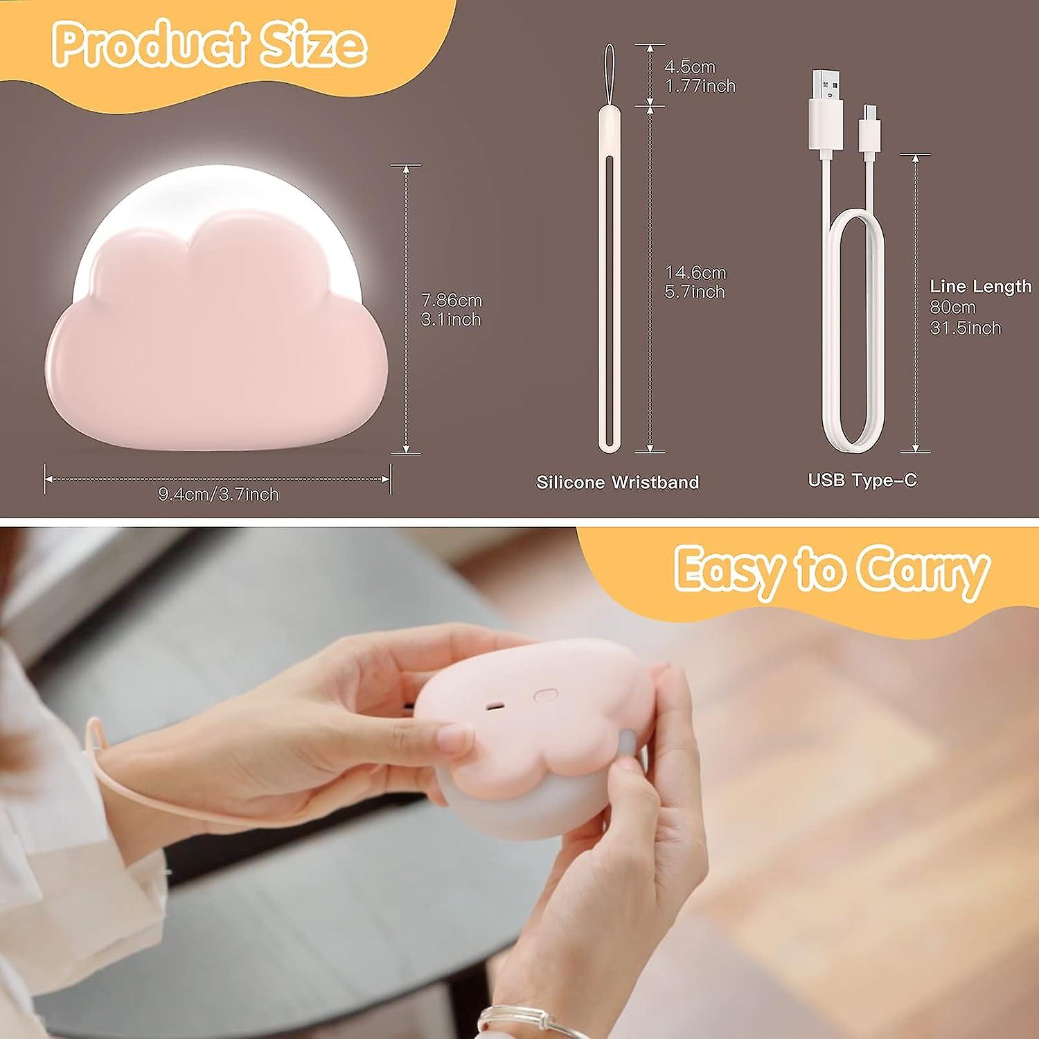 Cloud Children's Night Light，with 4 Intensities And Silicone Strap， Rechargeable Led Night Light， Ideal For Baby And Mom (pink)