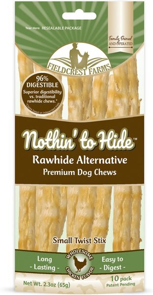 Fieldcrest Farms Nothin' To Hide Rawhide Alternative Premium Dog Chews Small Twist Stix Chicken Flavor Natural Chew Dog Treats， 10 count