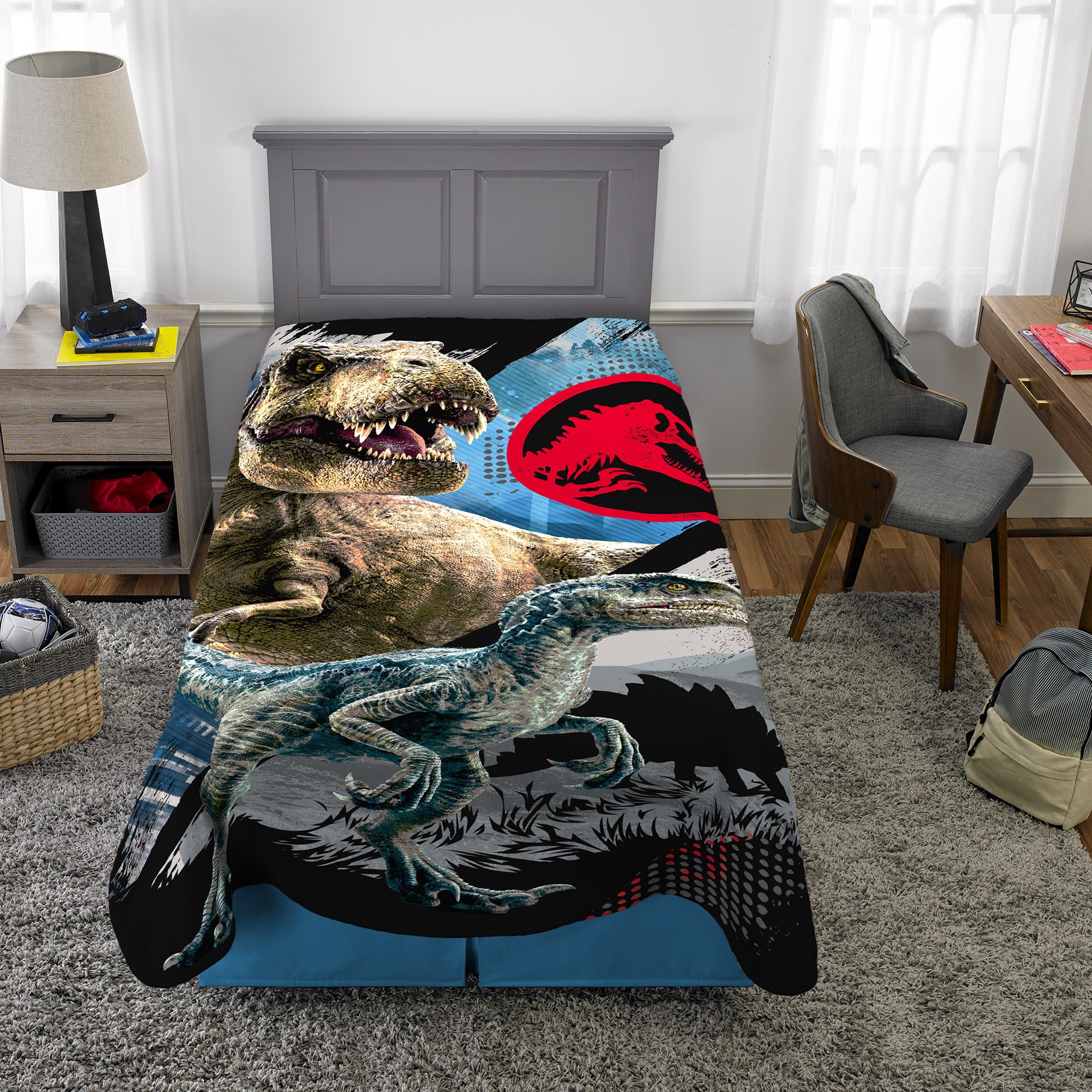 Jurassic World Kids Plush Twin/Full Blanket， 62 x 90， Blue， Universal