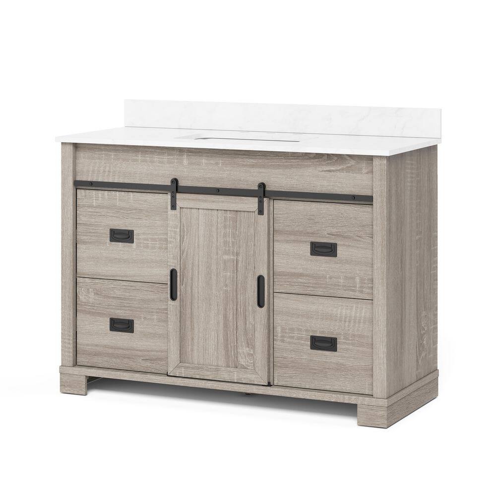 Glacier Bay Brindley 48 in. W x 20 in. D x 34.5 in. H Barn Door Bath Vanity in Weathered Gray with Engineered Stone Top HDBD48VG