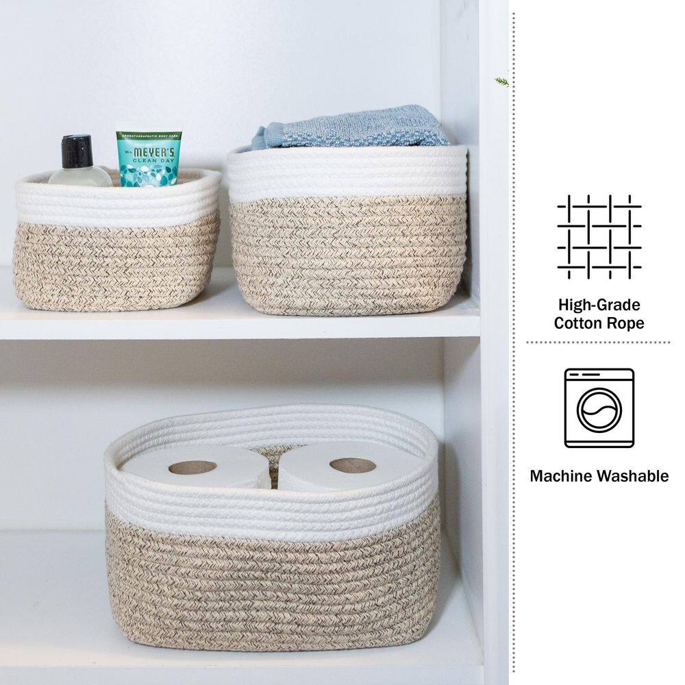 HOME-COMPLETE Tan Cube Storage Bin Rope Baskets 3-Piece Set ST-HOME6-NAT