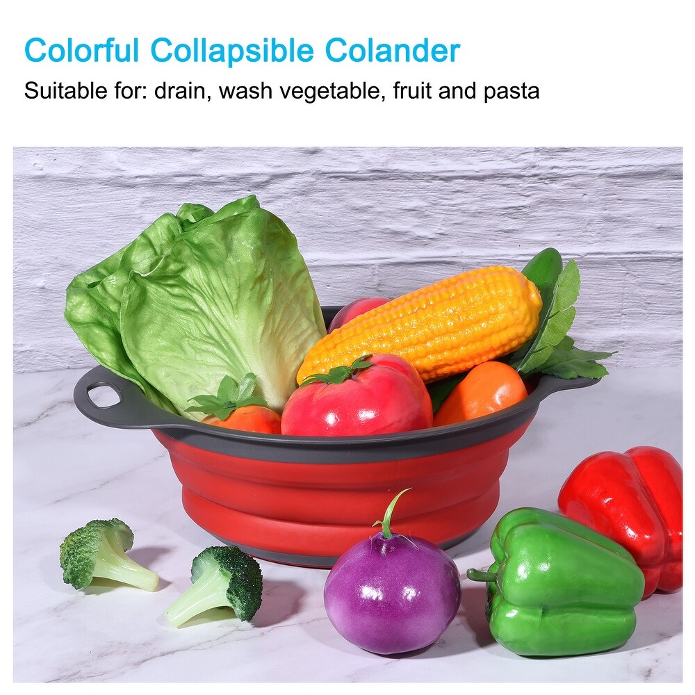 Collapsible Colander  Silicone Round Foldable Strainer with Handle   23.5cm x 14cm x 9.5cm