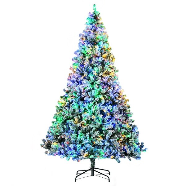 HOMCOM 9ft Tall Prelit Artificial Christmas Tree Holiday Décor with 1939 Snow Flocked Branches，9Steel Base