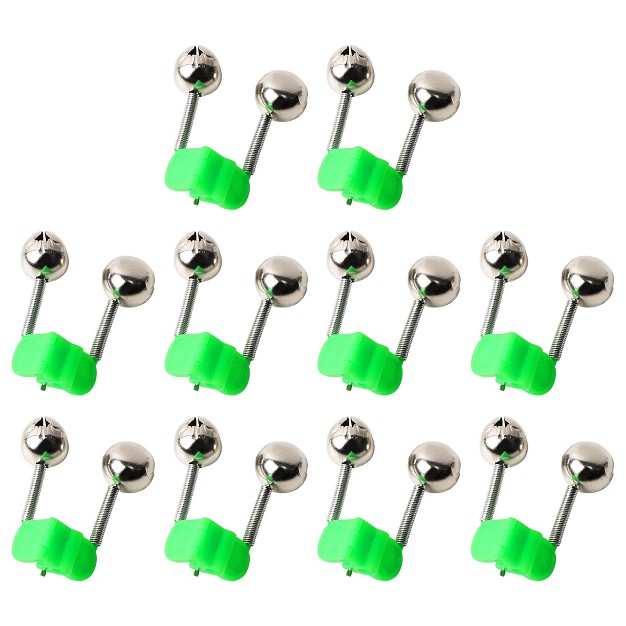 Unique Bargains Fishing Spring Loaded Clamp Fishing Rod Bells Silver Tone Green 10 Pcs