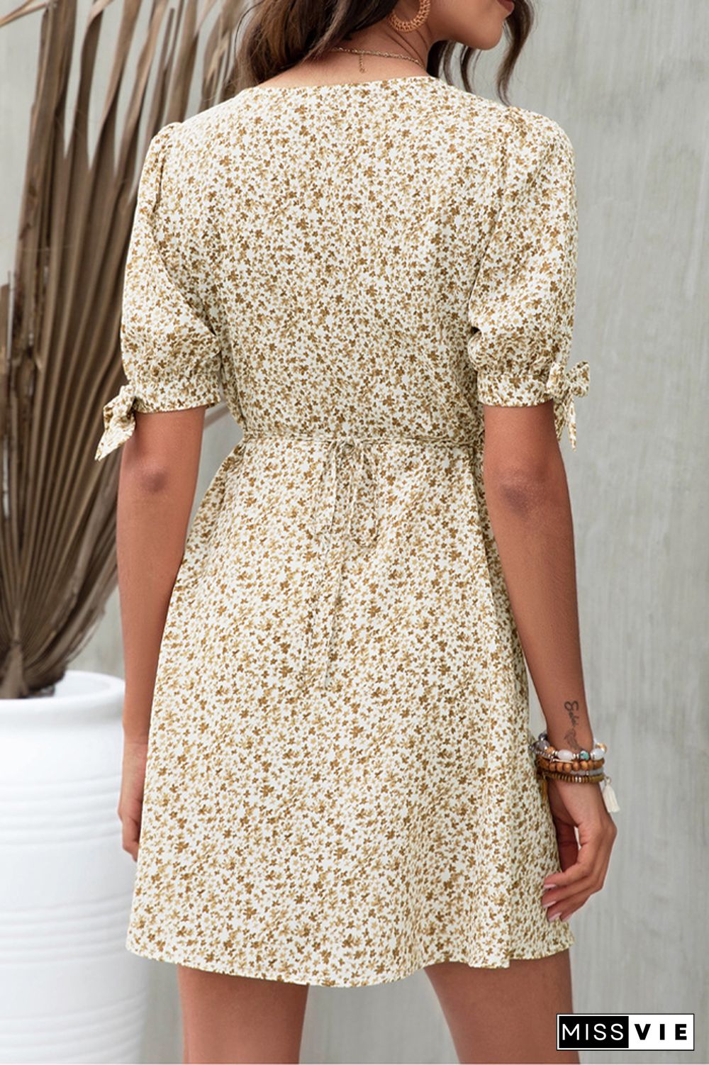 Floral Print Half Sleeve Short Dress Wholesale