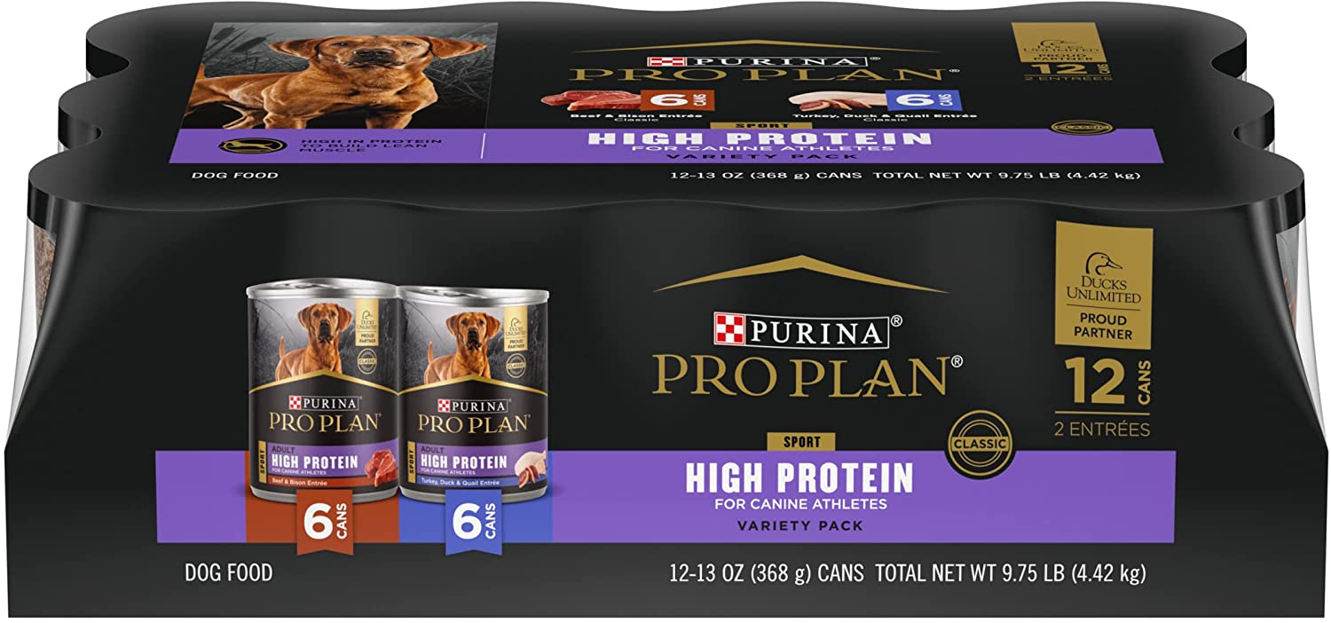 Purina Pro Plan Sport， Energy and Vitality Support， Wet Dog Food， Variety Pack (12) 13 oz. Cans