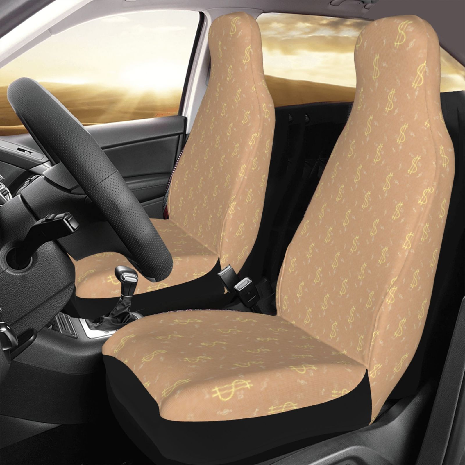 TEQUAN Front Seat Covers， Dollar Sign Pattern 2 Piece Car Seat Cover Fit Most Car SUV Truck Van