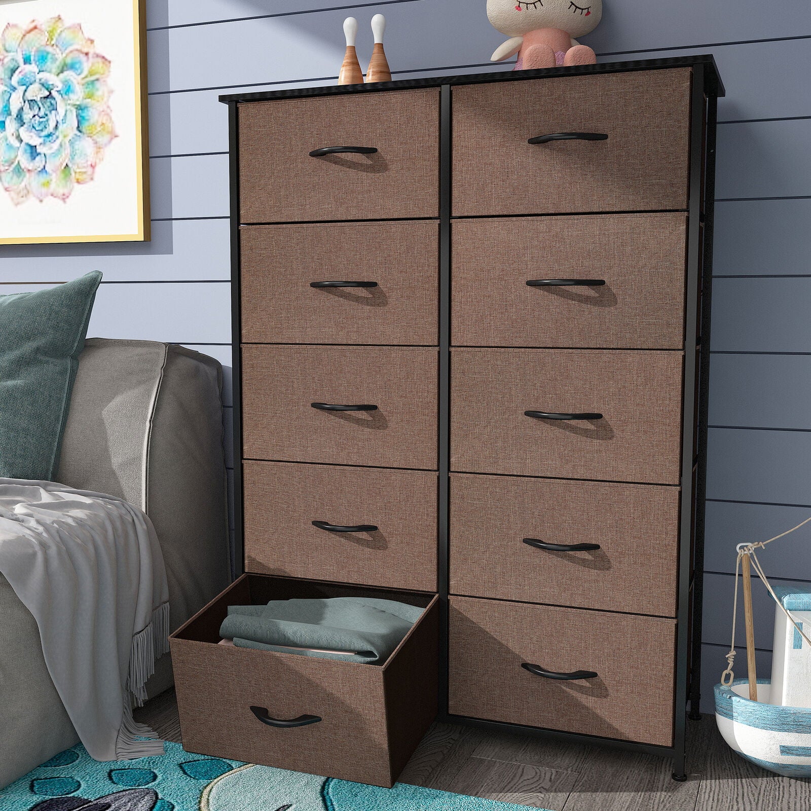 YITAHOME 10 Drawers Dresser Fabric Storage Tower Cabinet Bin Storage Organizer for Closets Bedrooms Kids Room, Brown