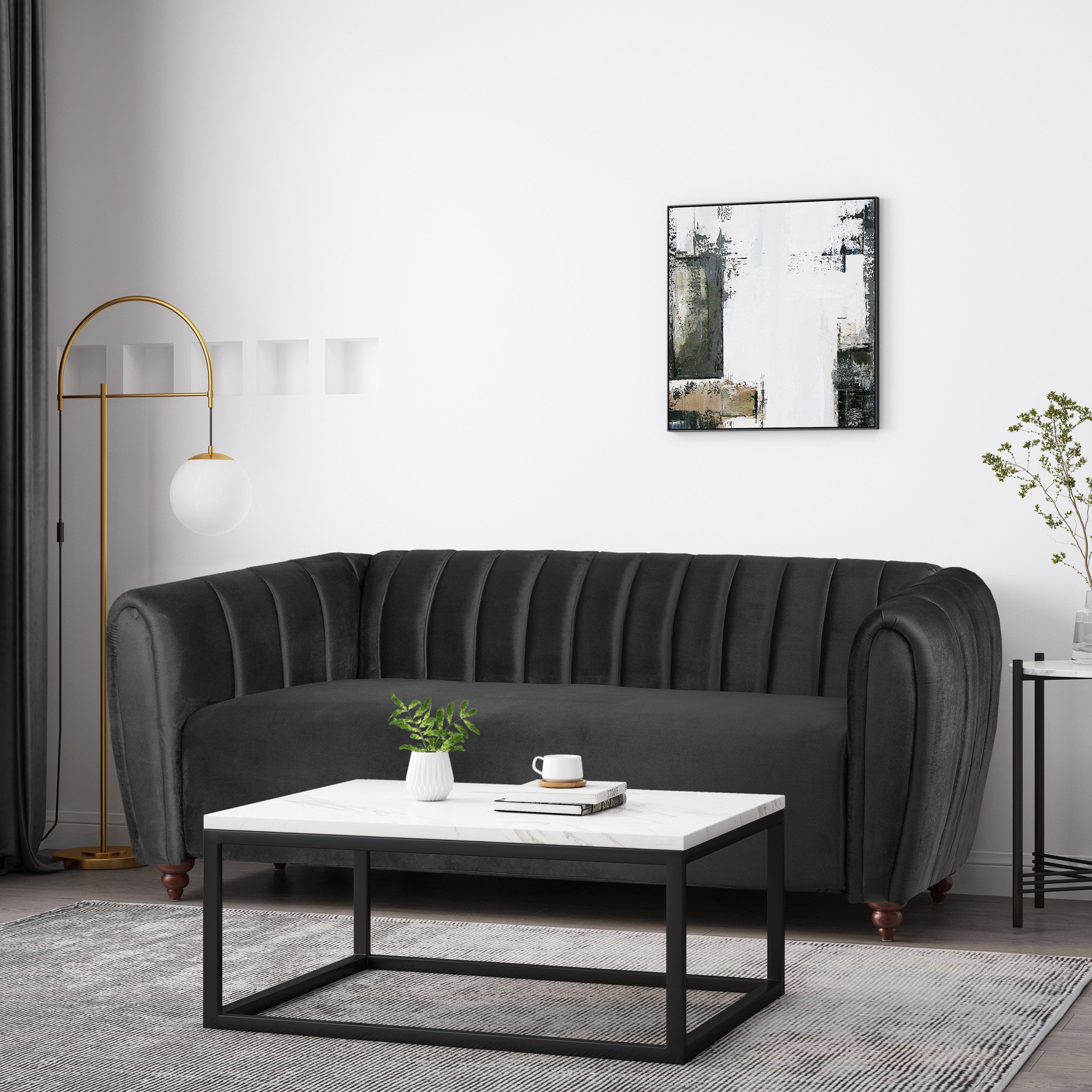 Worden Modern Glam Velvet Channel Stitch 3 Seater Sofa