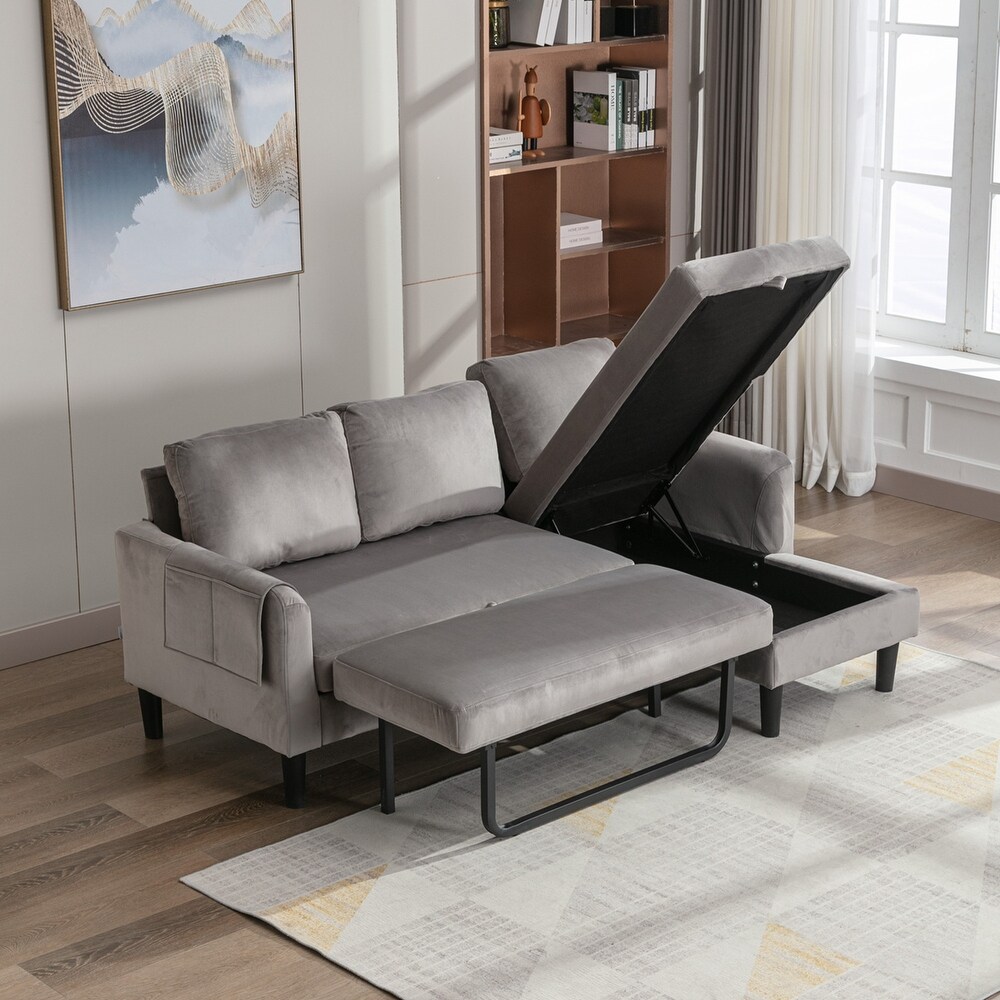 Reversible Sectional Sleeper Sofa with Storage Chaise Gray